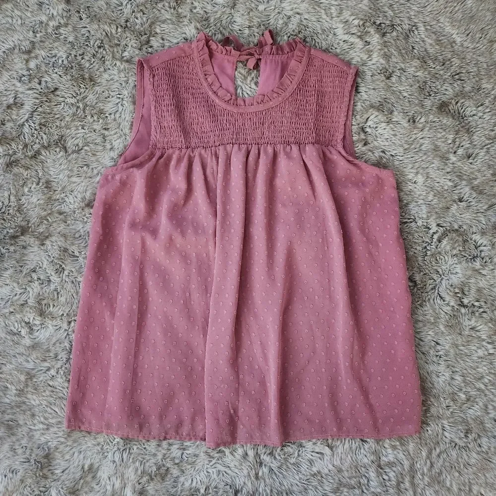 Unbranded Smocked Top Swiss Dot Textured Tank Top Pink Women's Size XL - Picture 1 of 8